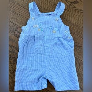 Carriage Boutiques blue gingham overalls romper Jon Jon  embroidered nautical